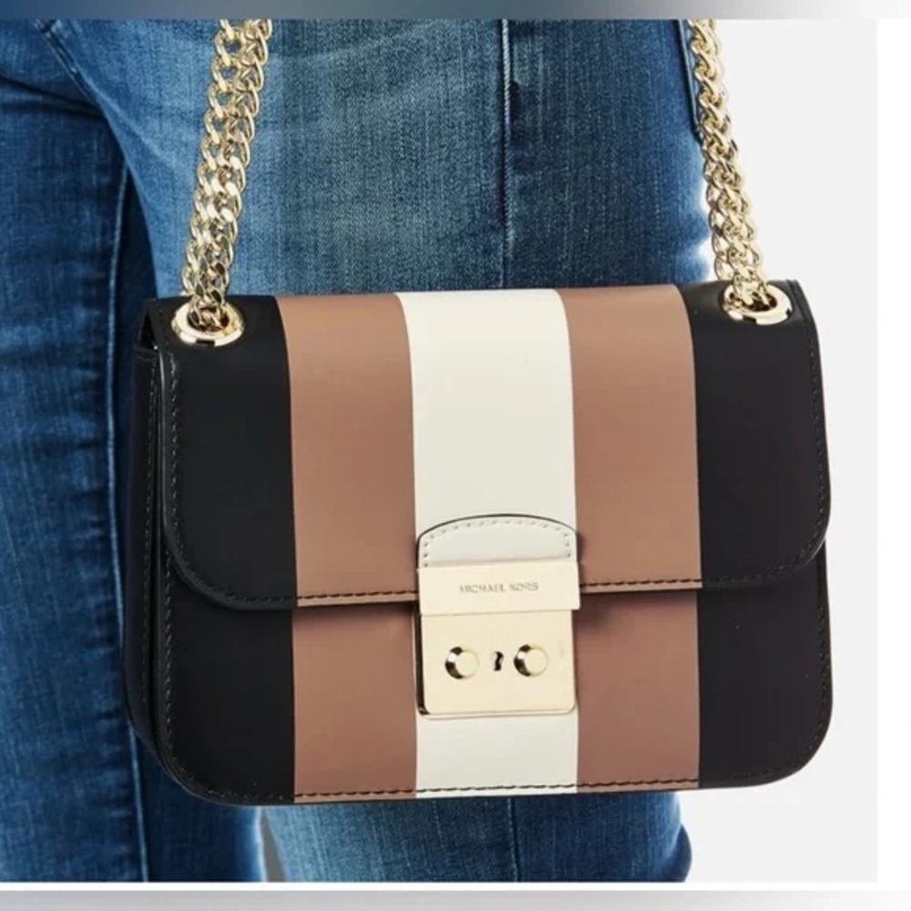 Michael Kors Multi Stripe Sloan Editor Medium Chain Crossbody Bag